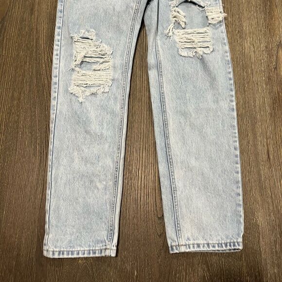Shein Straight Jeans Distressed Denim Cotton Blend 5-Pockets Light Wash Medium - Picture 2 of 11